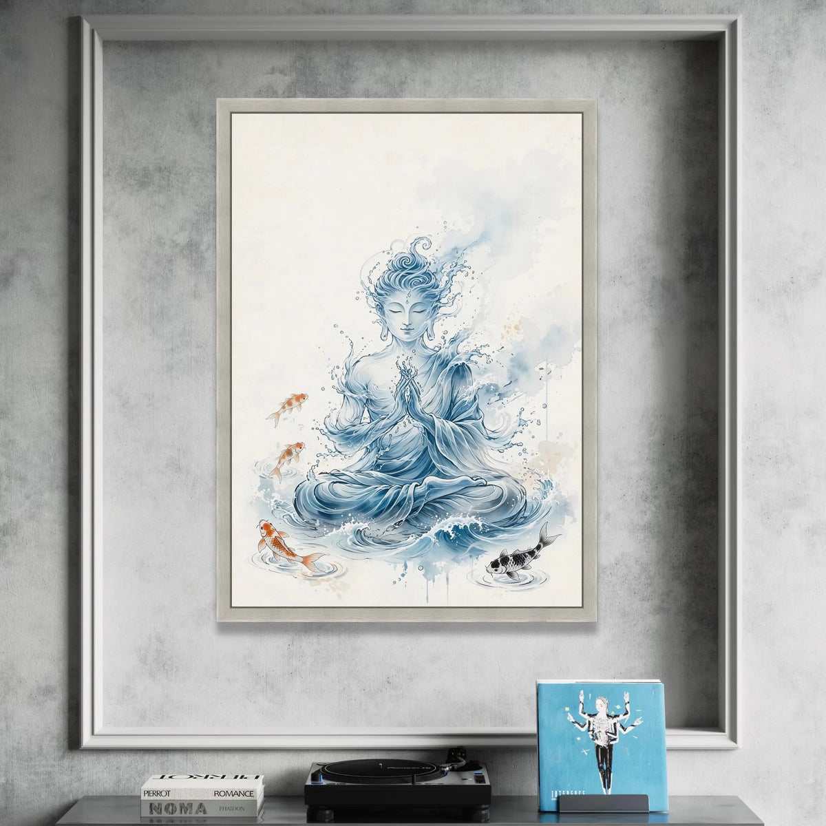 Meditative Water Buddha Canvas, Koi Fish Spiritual Wall Art, Zen Home Decor, Calm Serenity Painting, Tranquil Watercolor Canvas Print Art