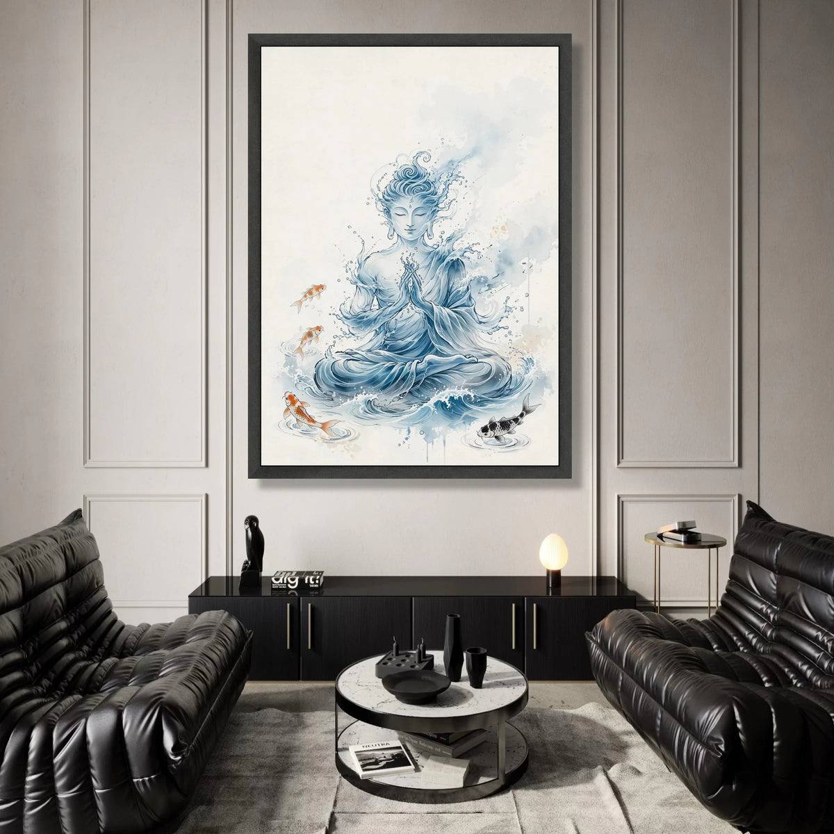 Meditative Water Buddha Canvas, Koi Fish Spiritual Wall Art, Zen Home Decor, Calm Serenity Painting, Tranquil Watercolor Canvas Print Art