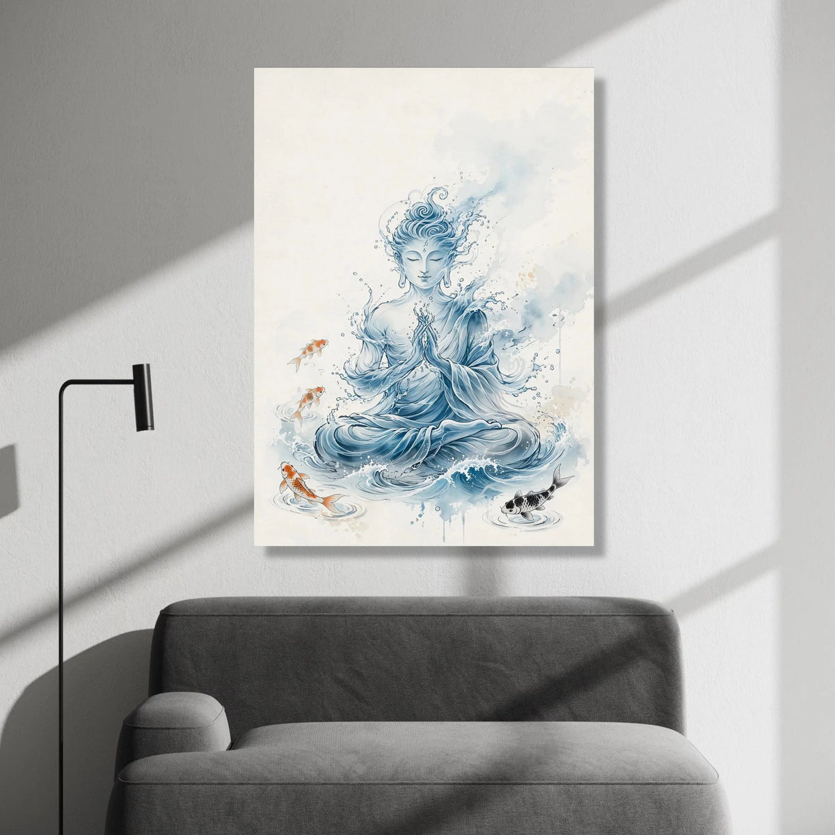 Meditative Water Buddha Canvas, Koi Fish Spiritual Wall Art, Zen Home Decor, Calm Serenity Painting, Tranquil Watercolor Canvas Print Art