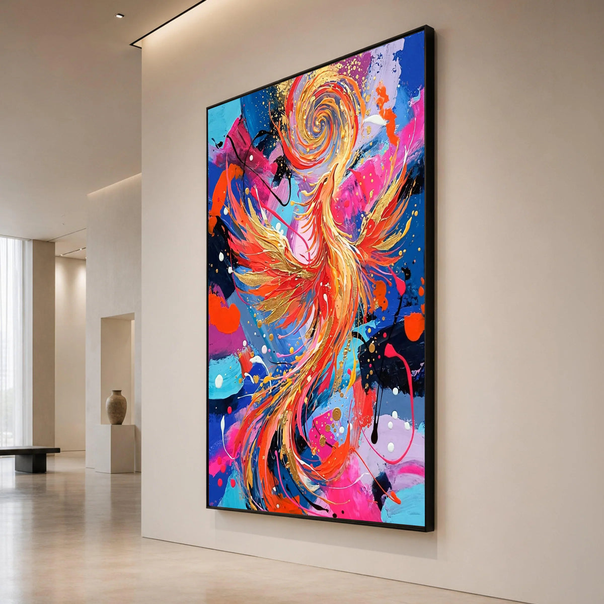 Vibrant Phoenix Rising Canvas, Abstract Bird Art, Colorful Wall Decor, Modern Home Decoration, Energetic Living Room Canvas Print Art