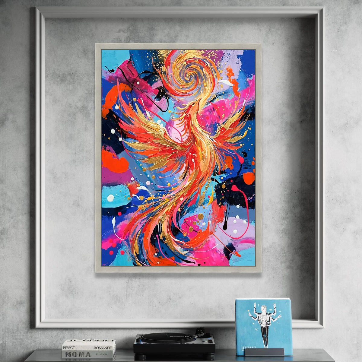 Vibrant Phoenix Rising Canvas, Abstract Bird Art, Colorful Wall Decor, Modern Home Decoration, Energetic Living Room Canvas Print Art