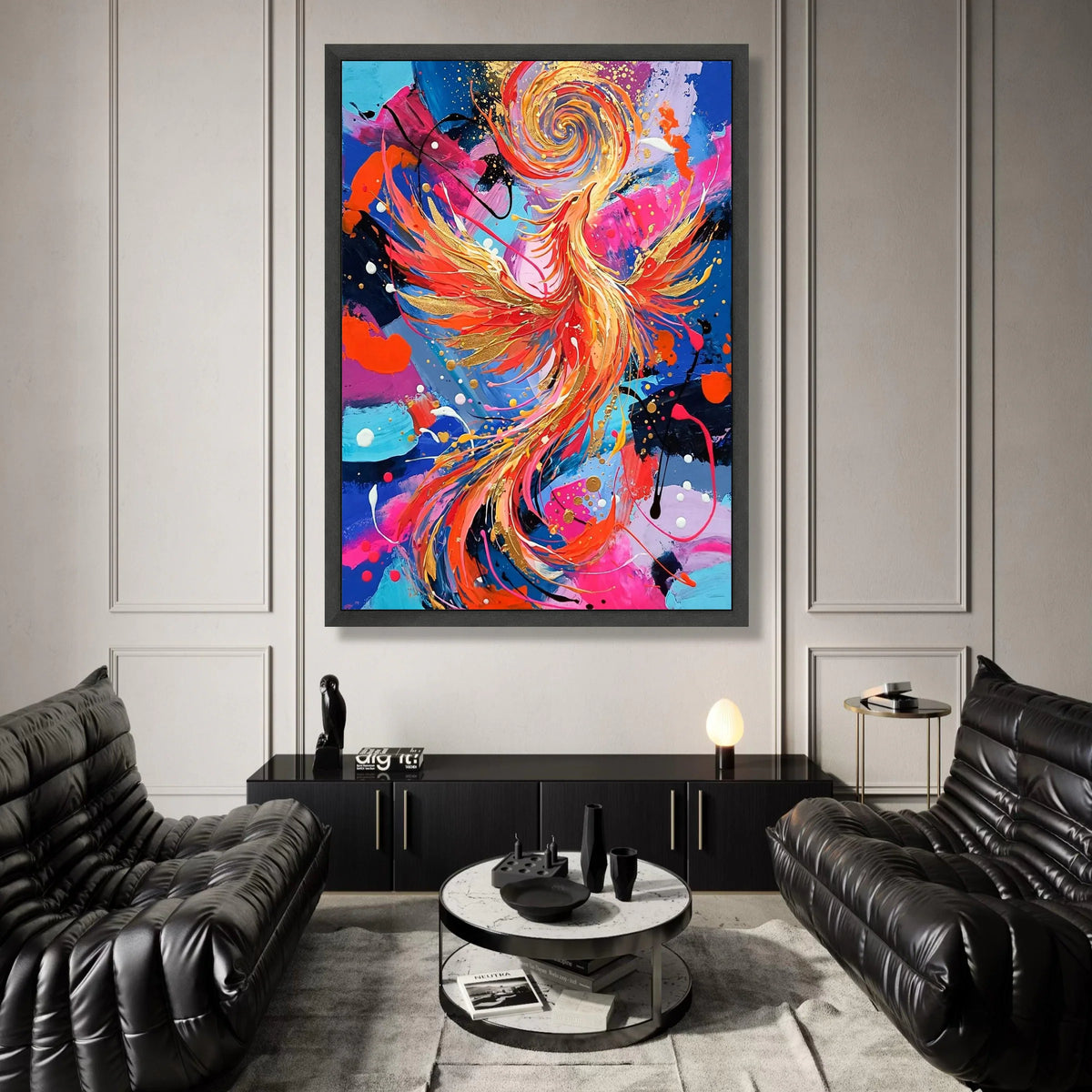 Vibrant Phoenix Rising Canvas, Abstract Bird Art, Colorful Wall Decor, Modern Home Decoration, Energetic Living Room Canvas Print Art