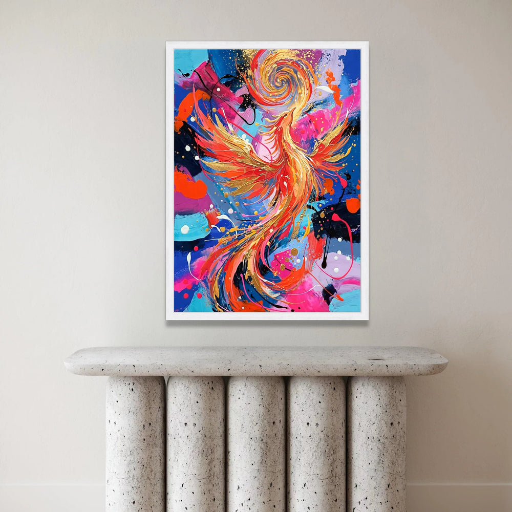 Vibrant Phoenix Rising Canvas, Abstract Bird Art, Colorful Wall Decor, Modern Home Decoration, Energetic Living Room Canvas Print Art