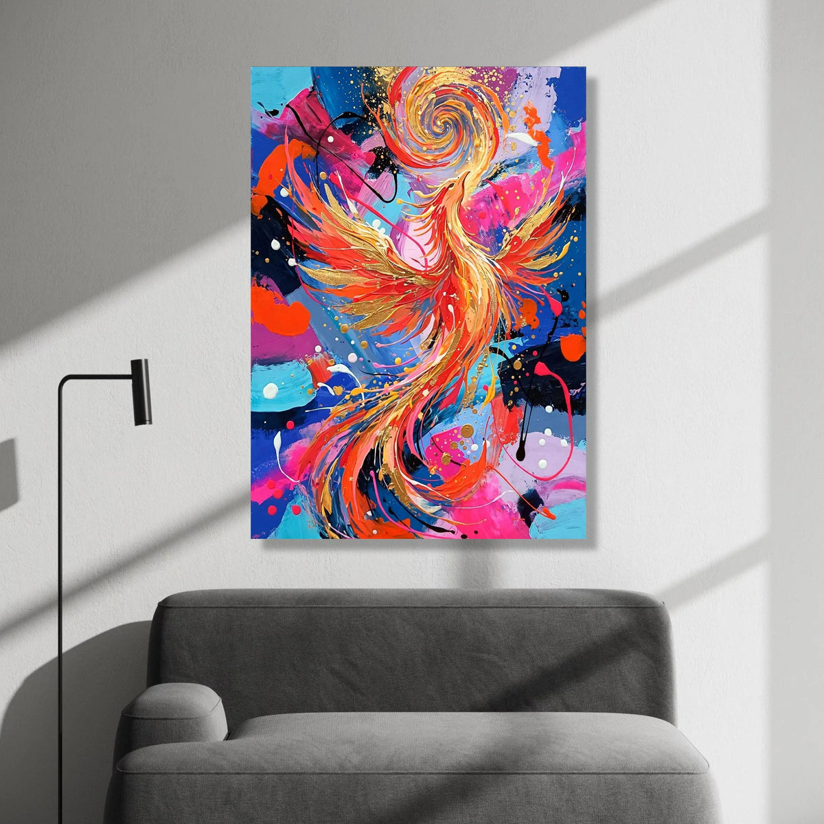 Vibrant Phoenix Rising Canvas, Abstract Bird Art, Colorful Wall Decor, Modern Home Decoration, Energetic Living Room Canvas Print Art