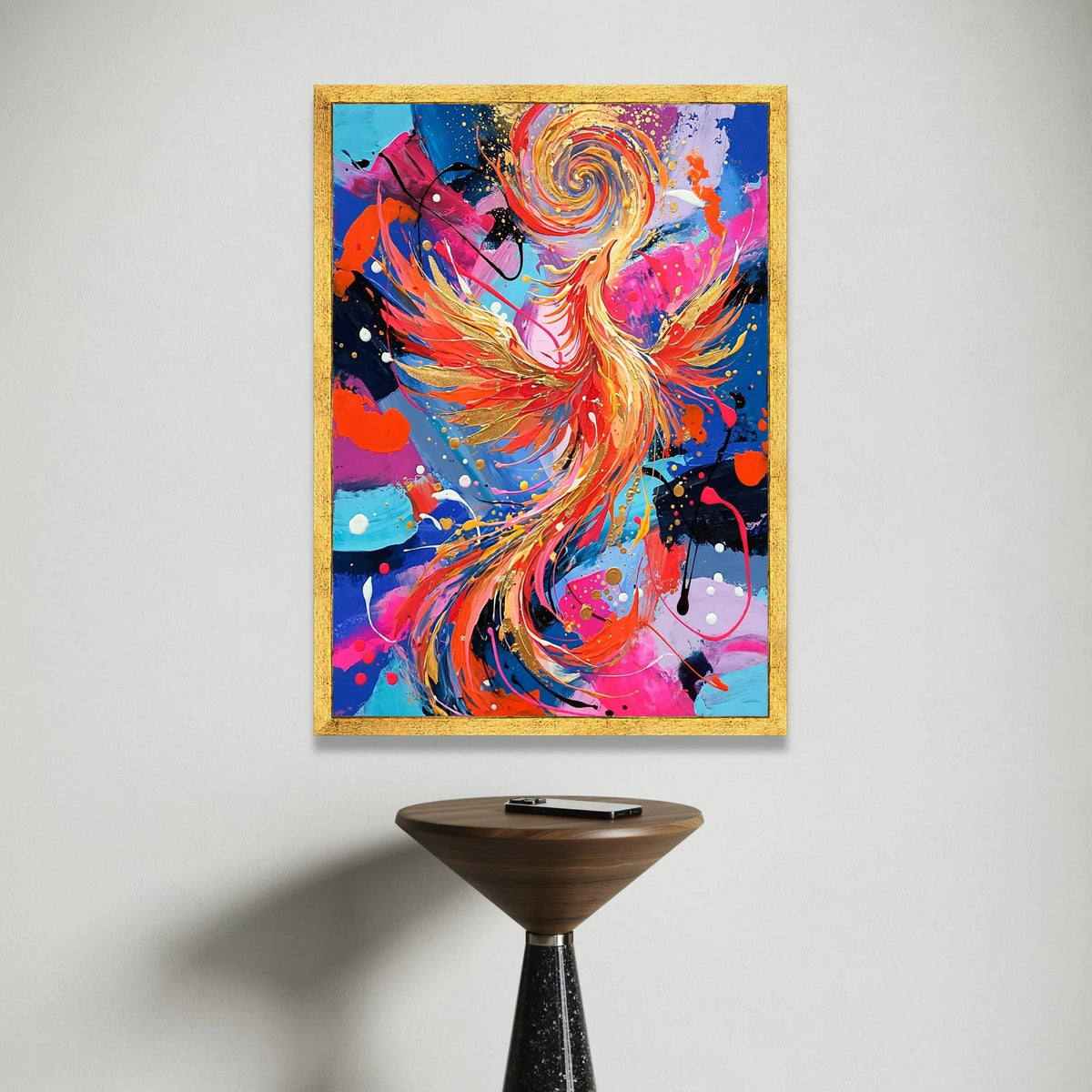 Vibrant Phoenix Rising Canvas, Abstract Bird Art, Colorful Wall Decor, Modern Home Decoration, Energetic Living Room Canvas Print Art
