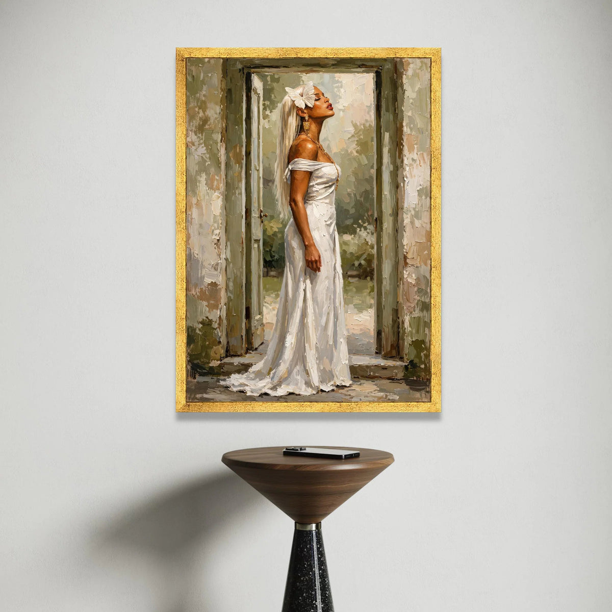 Elegant Woman White Dress Canvas, Butterfly Hair Accessory, Fashion Portrait Wall Art, Classic Beauty Canvas, Home Canvas Print Art