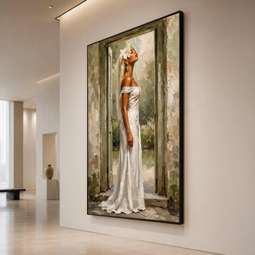 Elegant Woman White Dress Canvas, Butterfly Hair Accessory, Fashion Portrait Wall Art, Classic Beauty Canvas, Home Canvas Print Art