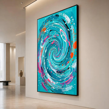 Vibrant Spiral Swirl Canvas, Abstract Blue Wall Art, Dynamic Modern Home Decor, Colorful Swirling Design, Contemporary Canvas Print Art