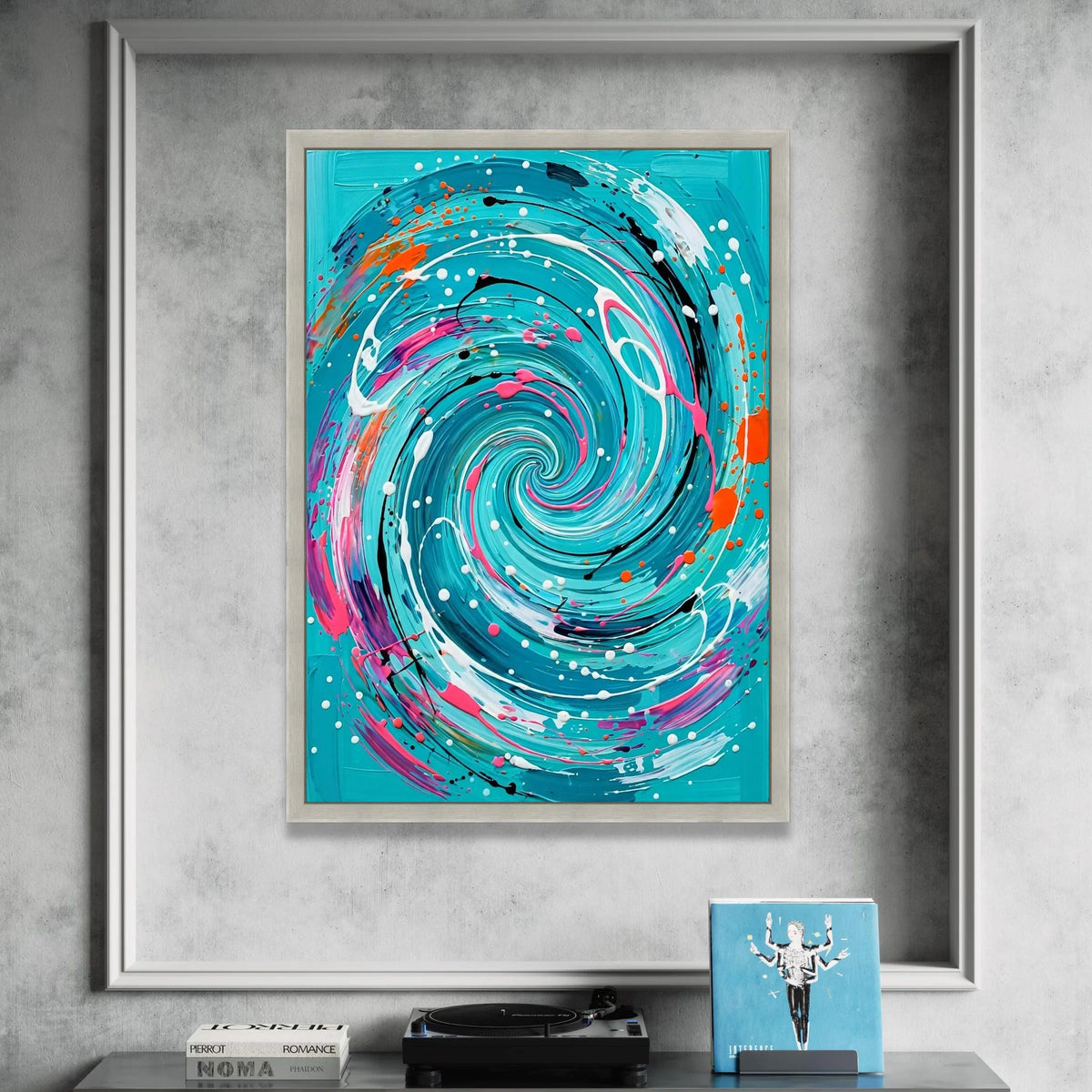 Vibrant Spiral Swirl Canvas, Abstract Blue Wall Art, Dynamic Modern Home Decor, Colorful Swirling Design, Contemporary Canvas Print Art