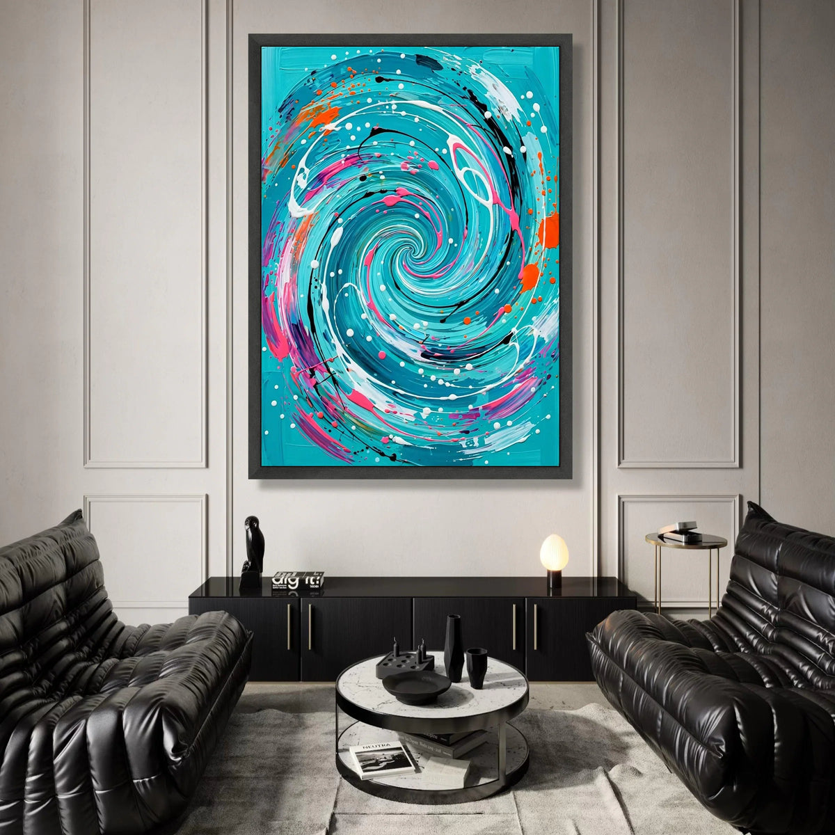 Vibrant Spiral Swirl Canvas, Abstract Blue Wall Art, Dynamic Modern Home Decor, Colorful Swirling Design, Contemporary Canvas Print Art