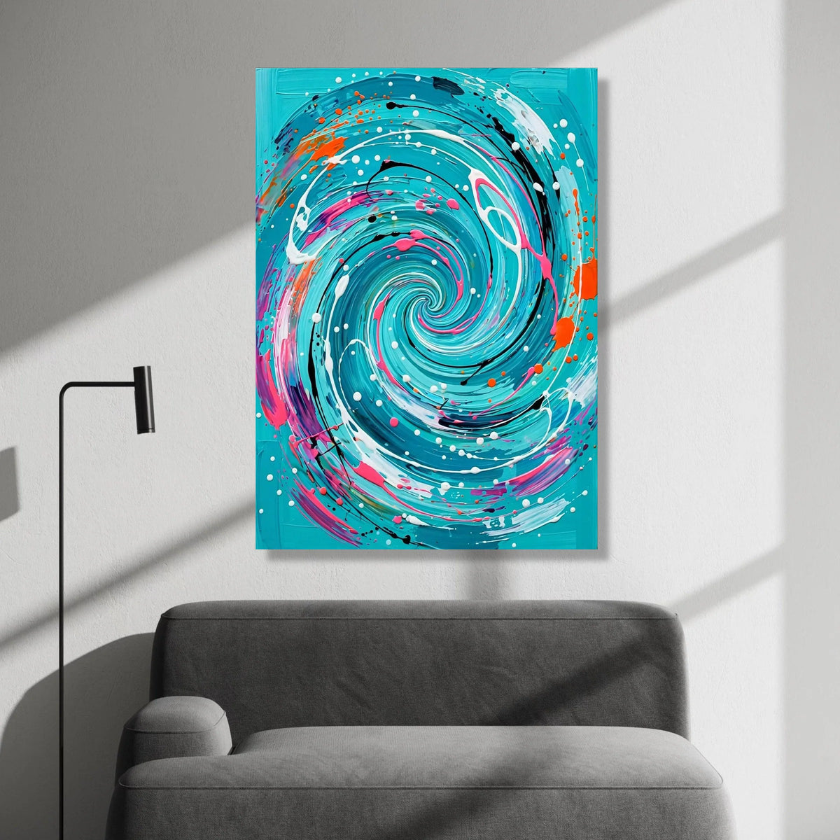 Vibrant Spiral Swirl Canvas, Abstract Blue Wall Art, Dynamic Modern Home Decor, Colorful Swirling Design, Contemporary Canvas Print Art