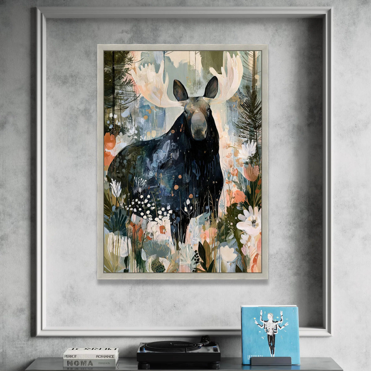 Majestic Moose Wildflowers Canvas, Rustic Forest Animal Wall Art, Nature Landscape Canvas, Woodland Scene Decoration, Ready Canvas Print Art