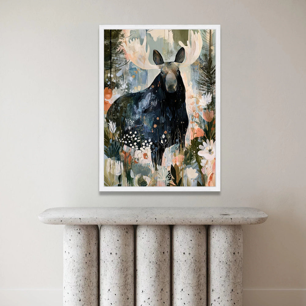 Majestic Moose Wildflowers Canvas, Rustic Forest Animal Wall Art, Nature Landscape Canvas, Woodland Scene Decoration, Ready Canvas Print Art