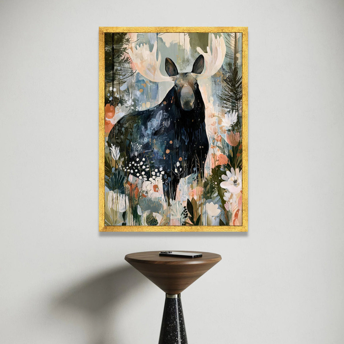 Majestic Moose Wildflowers Canvas, Rustic Forest Animal Wall Art, Nature Landscape Canvas, Woodland Scene Decoration, Ready Canvas Print Art