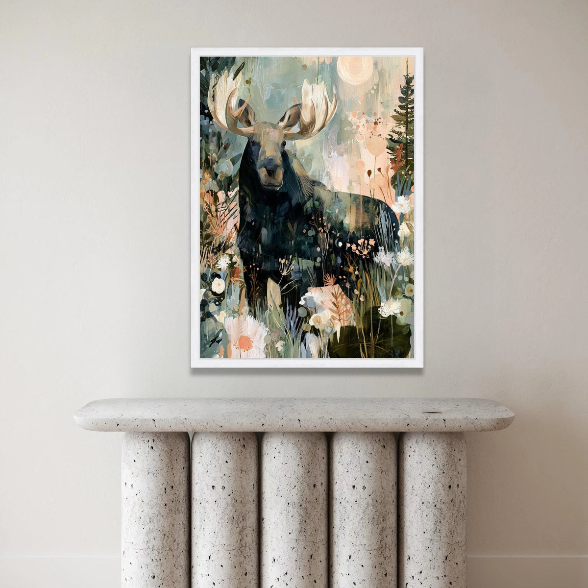 Majestic Moose Floral Meadow Canvas, Woodland Animal Art, Nature Wall Decor, Forest Landscape Canvas, Home Decoration Canvas Print Art