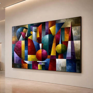 Abstract Geometric Faces Canvas, Modern Cubist Wall Art, Colorful Shape Design, Contemporary Home Decoration Canvas Print Art