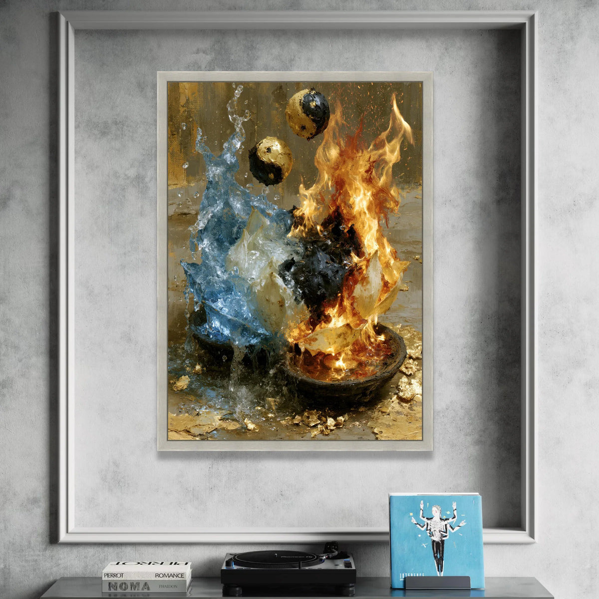 Yin Yang Fire and Water Canvas, Elemental Balance Wall Art, Energy Symbols Home Decoration, Abstract Spiritual Canvas, Canvas Print Art