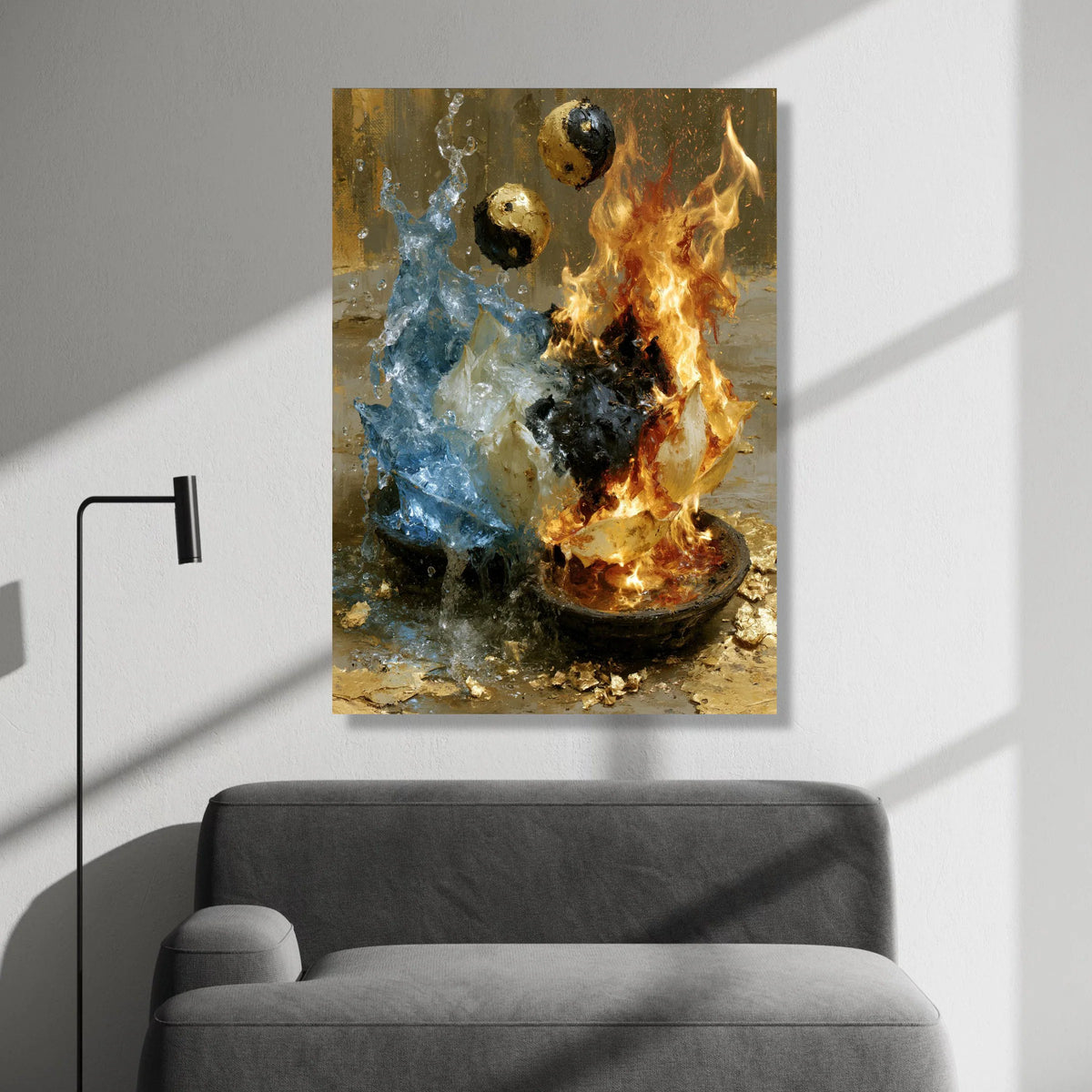 Yin Yang Fire and Water Canvas, Elemental Balance Wall Art, Energy Symbols Home Decoration, Abstract Spiritual Canvas, Canvas Print Art