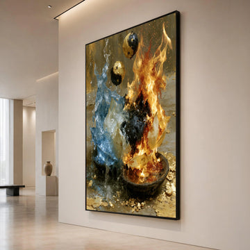 Yin Yang Fire and Water Canvas, Elemental Balance Wall Art, Energy Symbols Home Decoration, Abstract Spiritual Canvas, Canvas Print Art