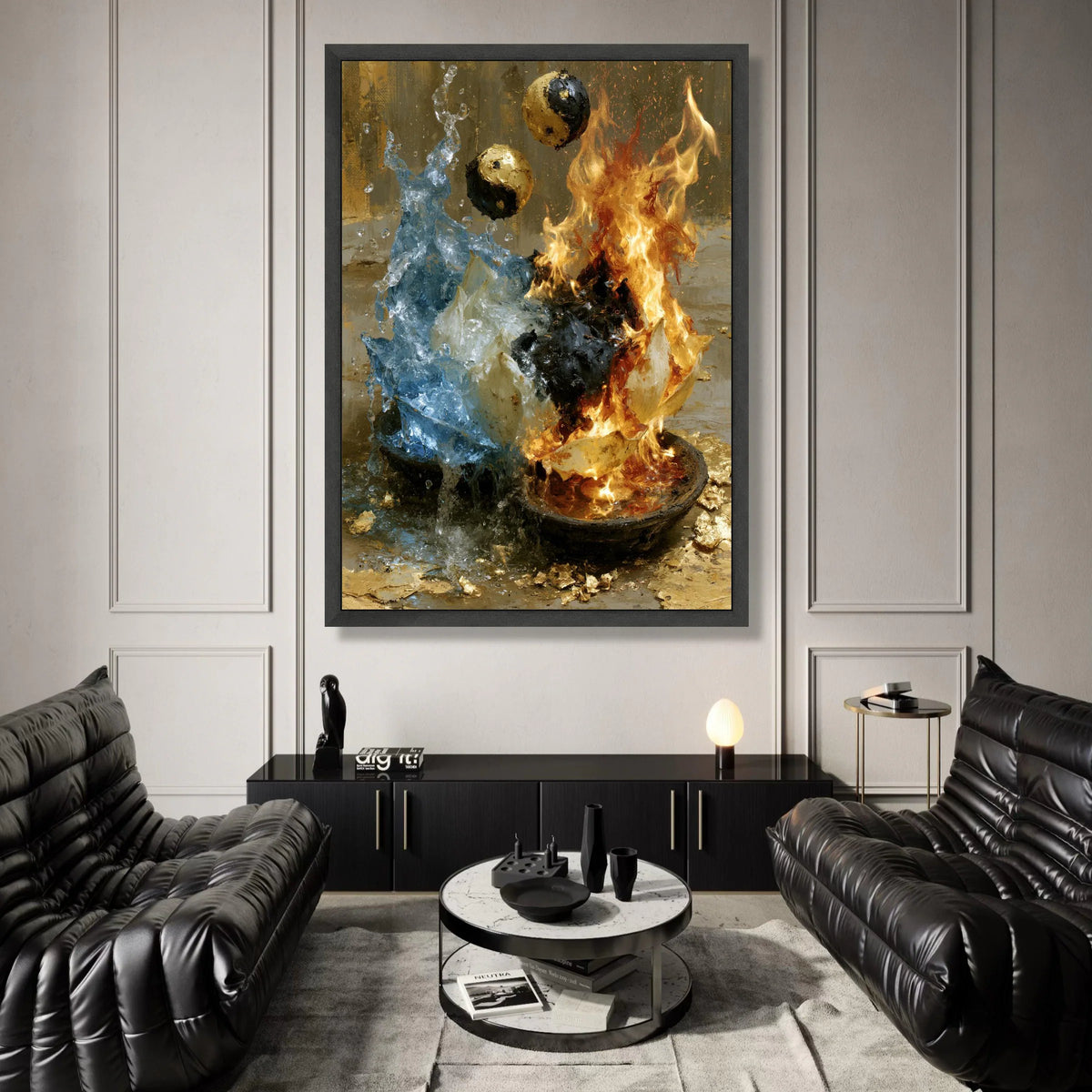 Yin Yang Fire and Water Canvas, Elemental Balance Wall Art, Energy Symbols Home Decoration, Abstract Spiritual Canvas, Canvas Print Art