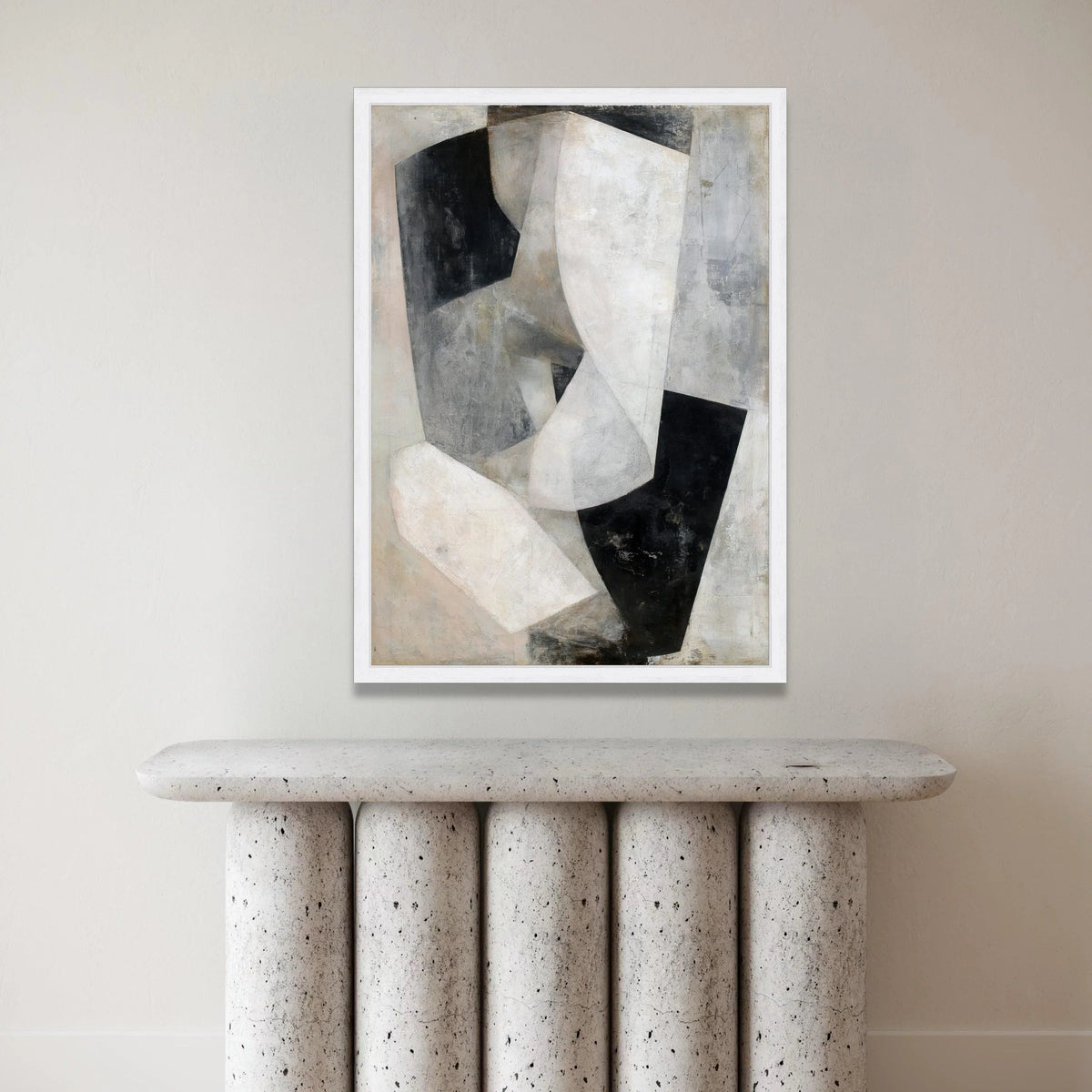 Monochrome Cubist Composition Canvas, Abstract Geometric Wall Art, Modern Neutral Tones Canvas, Contemporary Home Canvas Print Art