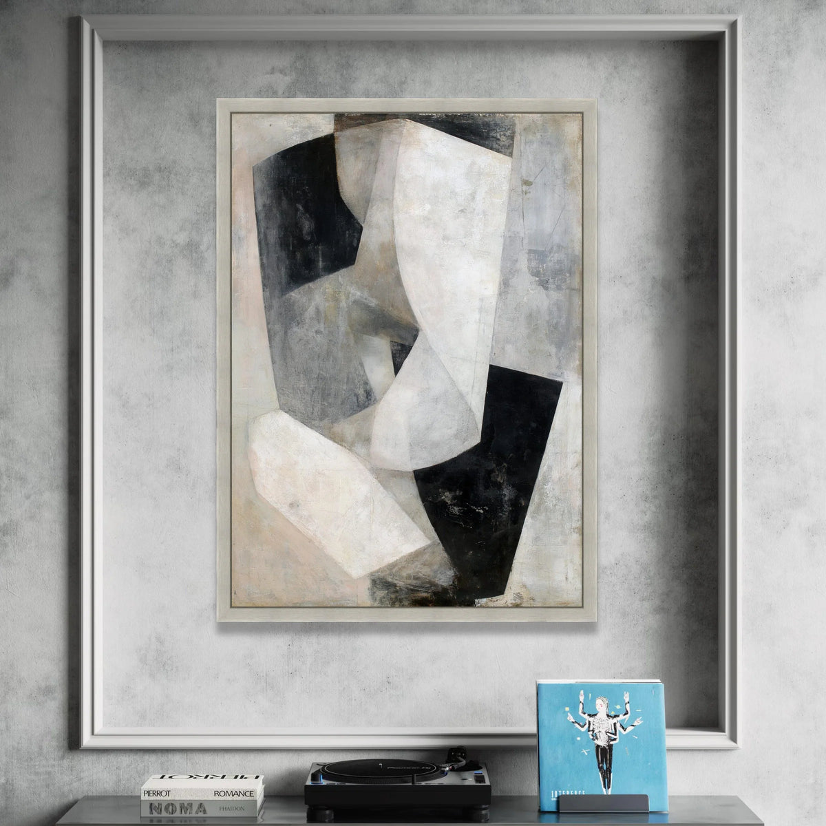 Monochrome Cubist Composition Canvas, Abstract Geometric Wall Art, Modern Neutral Tones Canvas, Contemporary Home Canvas Print Art