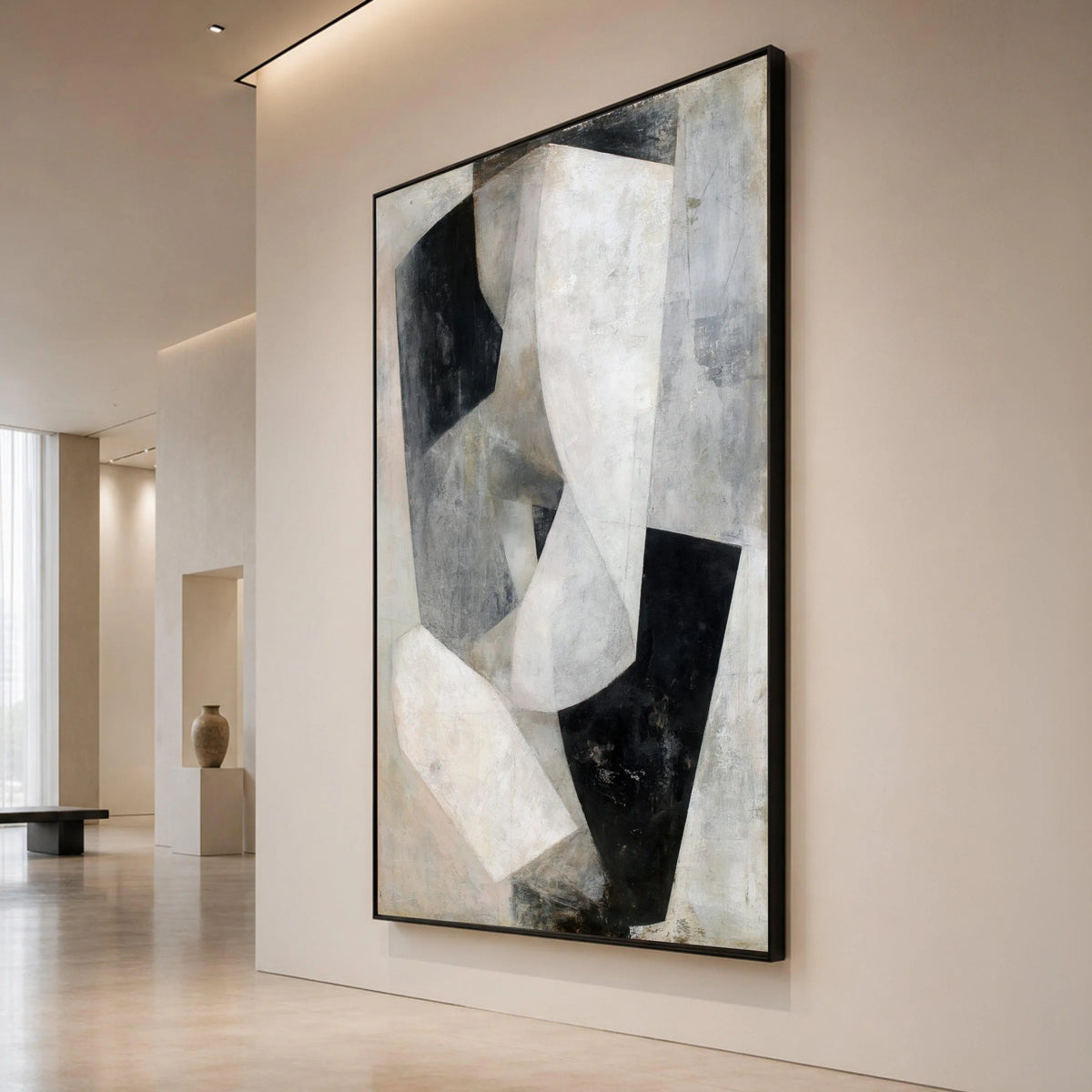 Monochrome Cubist Composition Canvas, Abstract Geometric Wall Art, Modern Neutral Tones Canvas, Contemporary Home Canvas Print Art