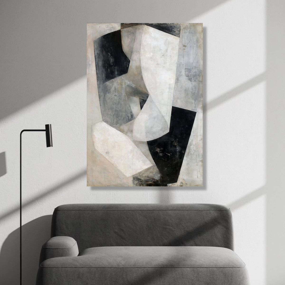 Monochrome Cubist Composition Canvas, Abstract Geometric Wall Art, Modern Neutral Tones Canvas, Contemporary Home Canvas Print Art