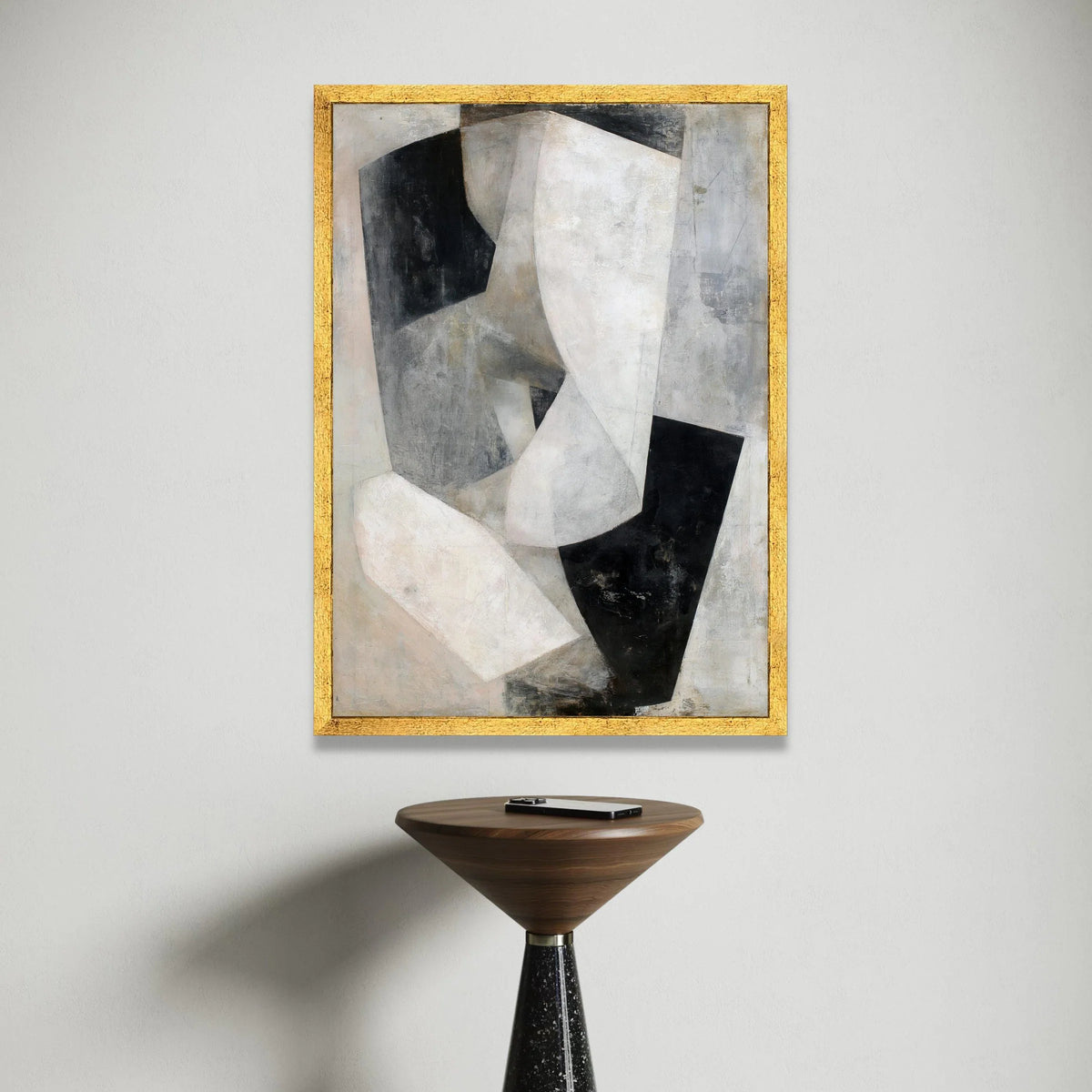 Monochrome Cubist Composition Canvas, Abstract Geometric Wall Art, Modern Neutral Tones Canvas, Contemporary Home Canvas Print Art