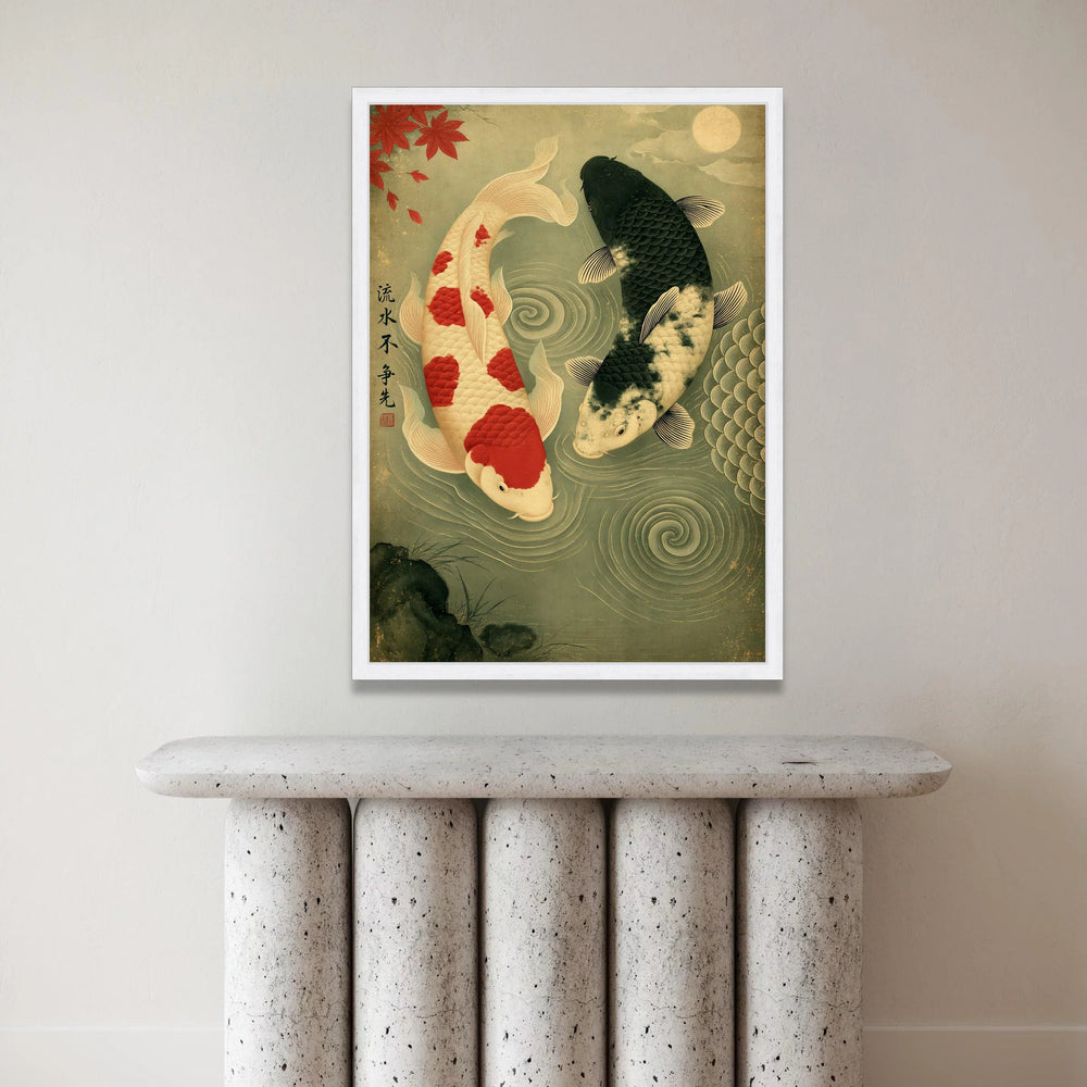 Yin Yang Koi Fish Canvas Wall Art, Japanese Style Fish Painting, Zen Aquatic Home Decor, Oriental Nature Canvas, Spiritual Canvas Print Art