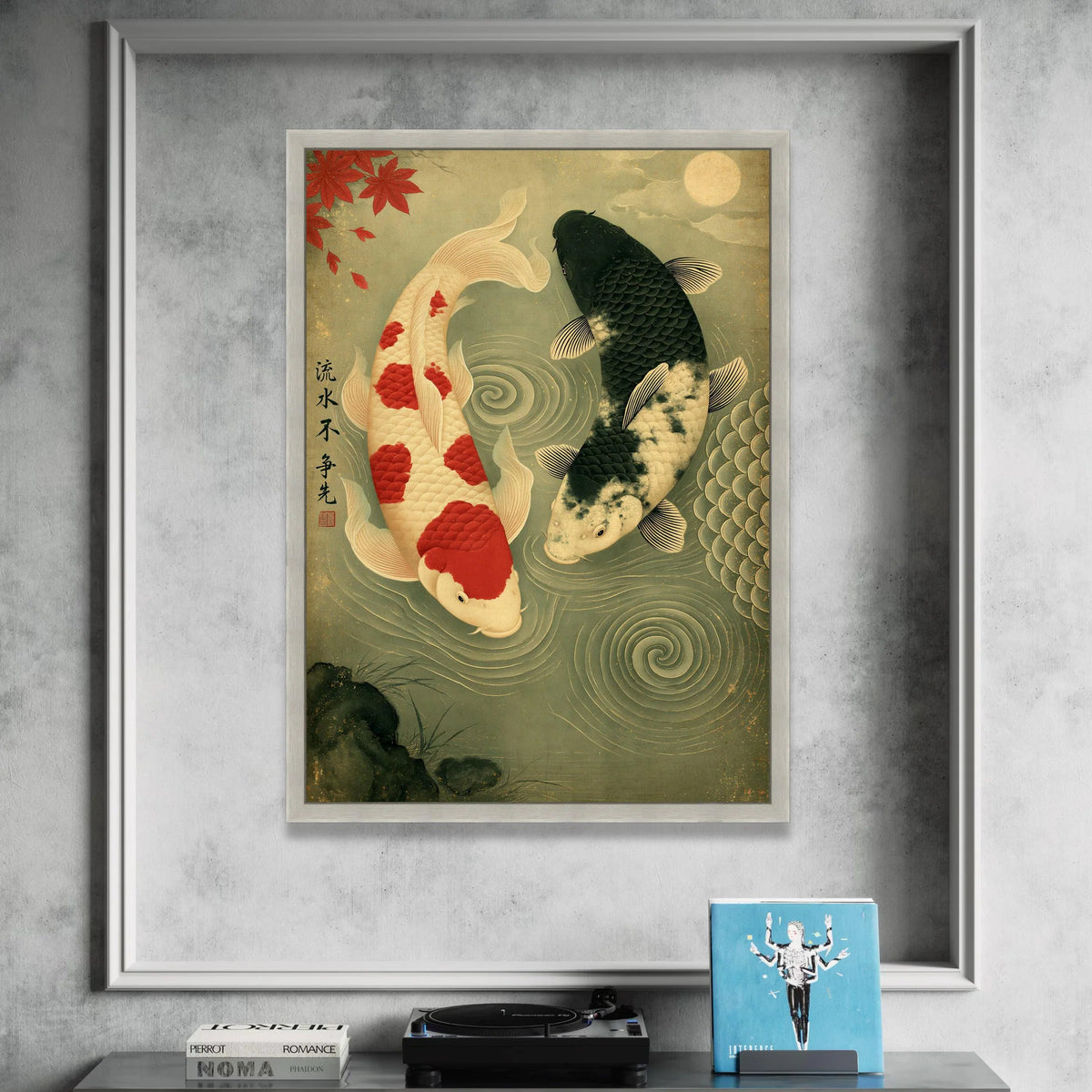 Yin Yang Koi Fish Canvas Wall Art, Japanese Style Fish Painting, Zen Aquatic Home Decor, Oriental Nature Canvas, Spiritual Canvas Print Art