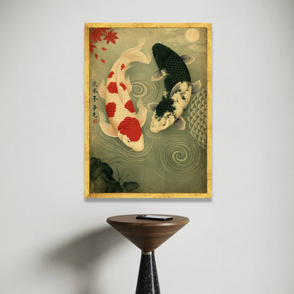 Yin Yang Koi Fish Canvas Wall Art, Japanese Style Fish Painting, Zen Aquatic Home Decor, Oriental Nature Canvas, Spiritual Canvas Print Art
