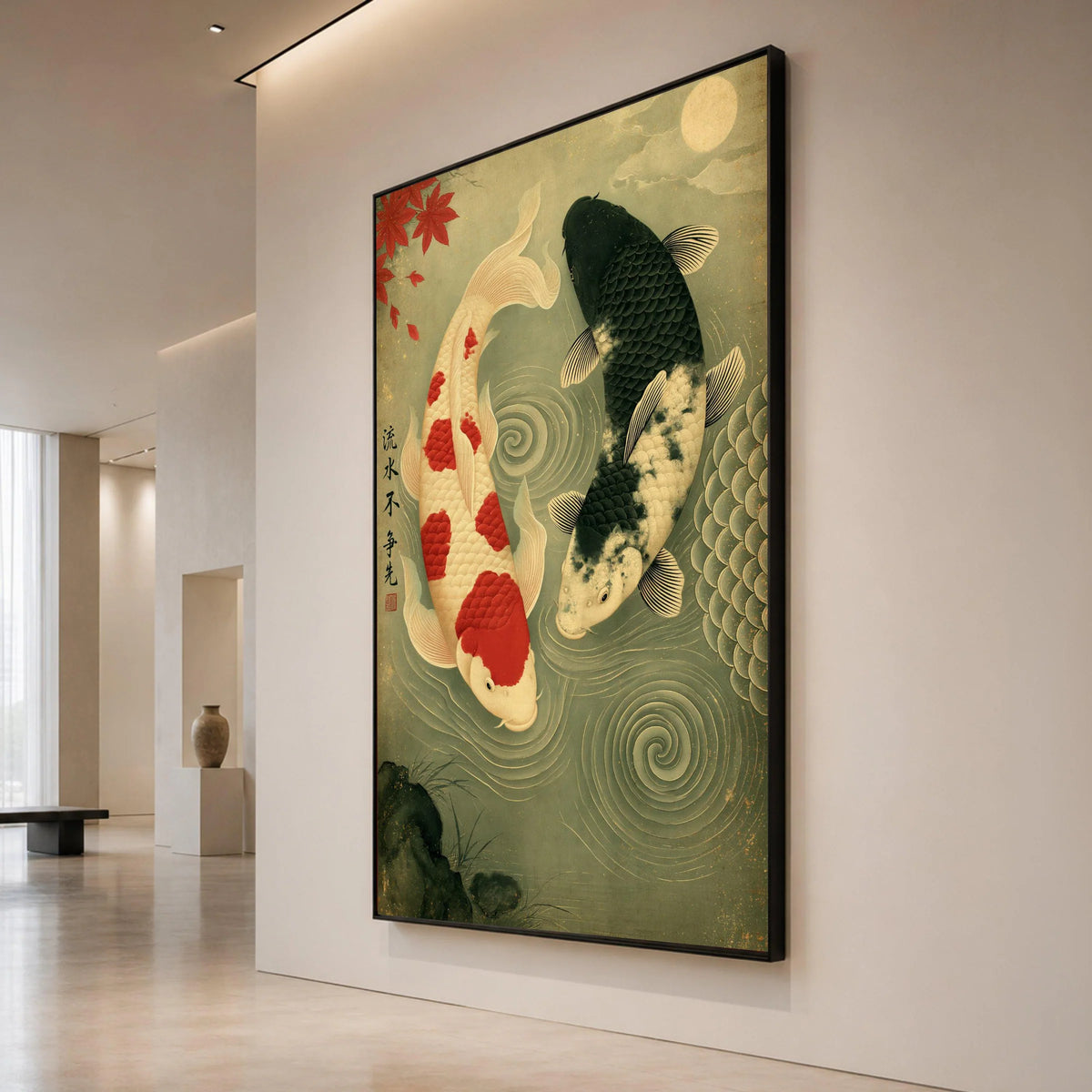 Yin Yang Koi Fish Canvas Wall Art, Japanese Style Fish Painting, Zen Aquatic Home Decor, Oriental Nature Canvas, Spiritual Canvas Print Art