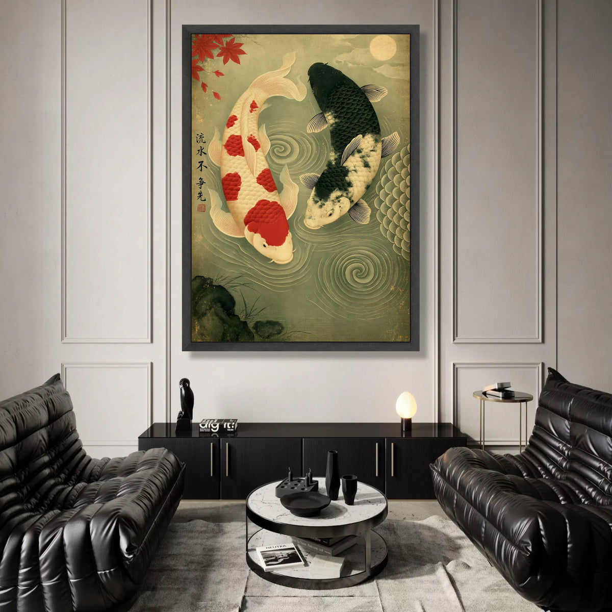 Yin Yang Koi Fish Canvas Wall Art, Japanese Style Fish Painting, Zen Aquatic Home Decor, Oriental Nature Canvas, Spiritual Canvas Print Art