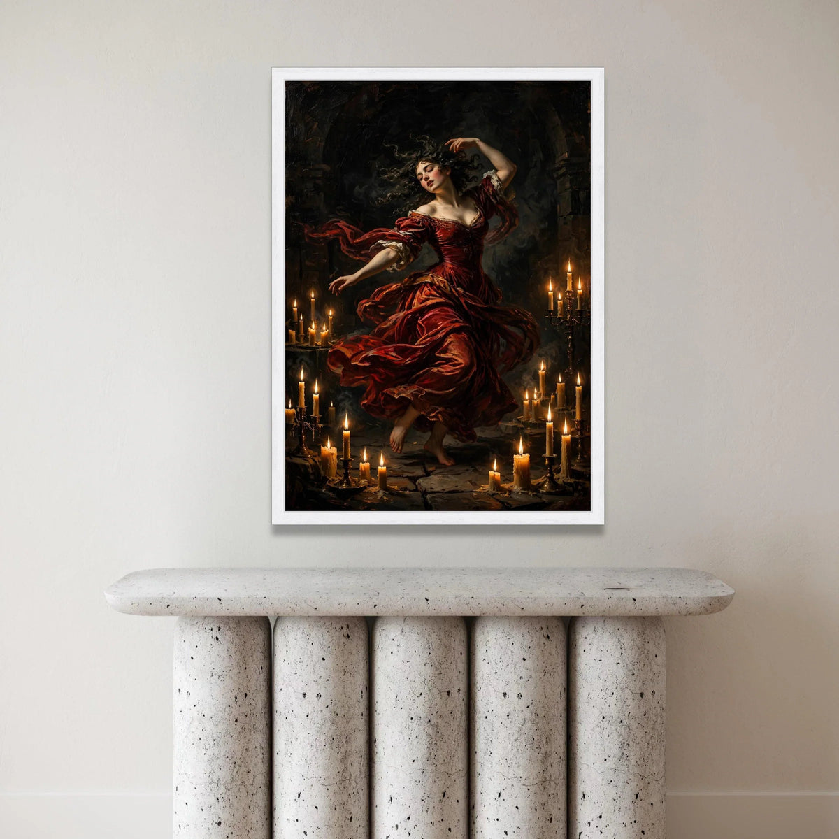 Enchanting Flamenco Dancer, Vintage Red Dress Canvas, Candlelit Dance Scene, Romantic Wall Art, Classic Elegance Canvas Canvas Print Art