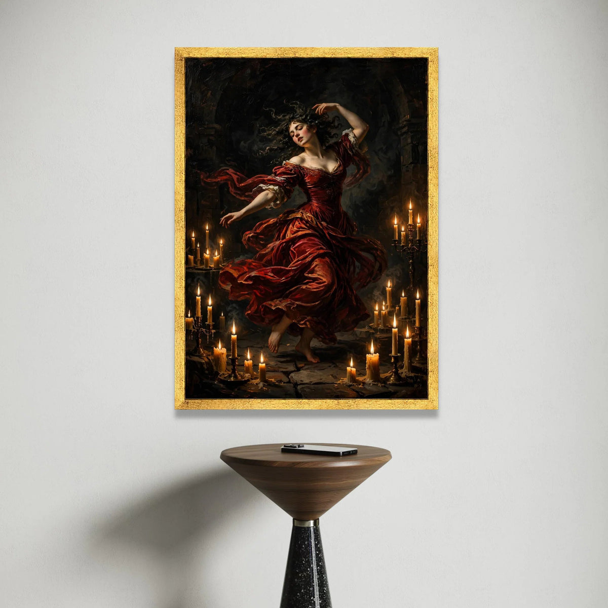Enchanting Flamenco Dancer, Vintage Red Dress Canvas, Candlelit Dance Scene, Romantic Wall Art, Classic Elegance Canvas Canvas Print Art