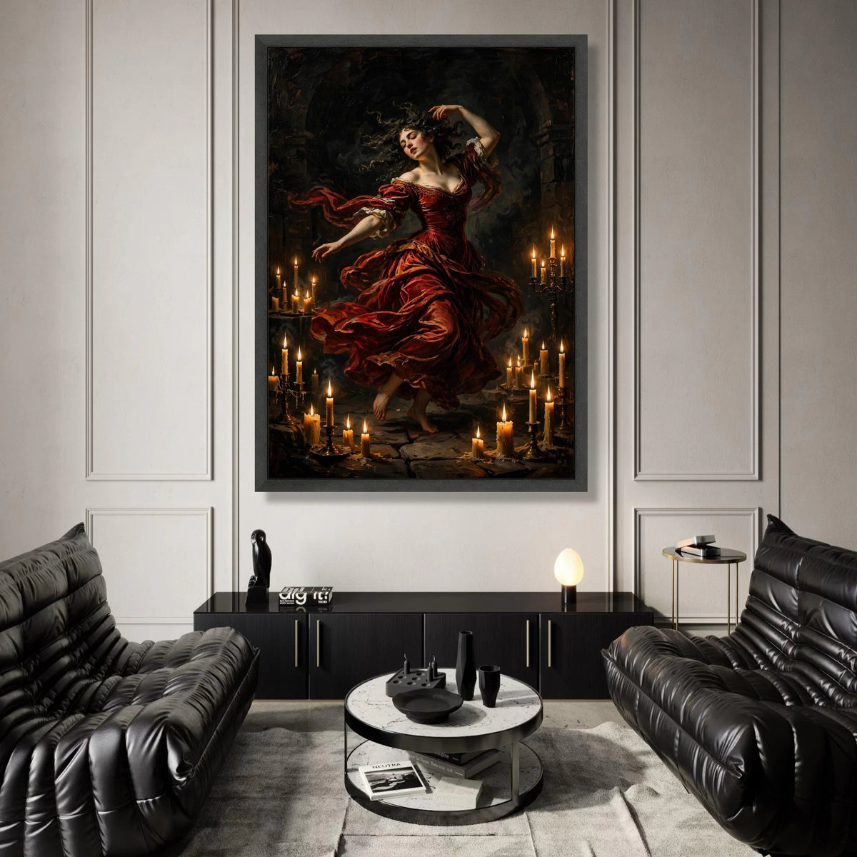 Enchanting Flamenco Dancer, Vintage Red Dress Canvas, Candlelit Dance Scene, Romantic Wall Art, Classic Elegance Canvas Canvas Print Art