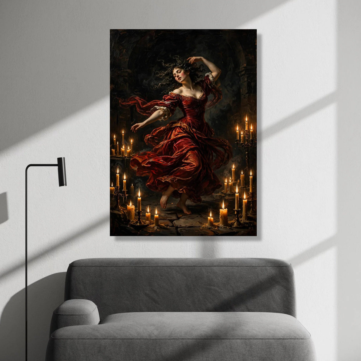 Enchanting Flamenco Dancer, Vintage Red Dress Canvas, Candlelit Dance Scene, Romantic Wall Art, Classic Elegance Canvas Canvas Print Art