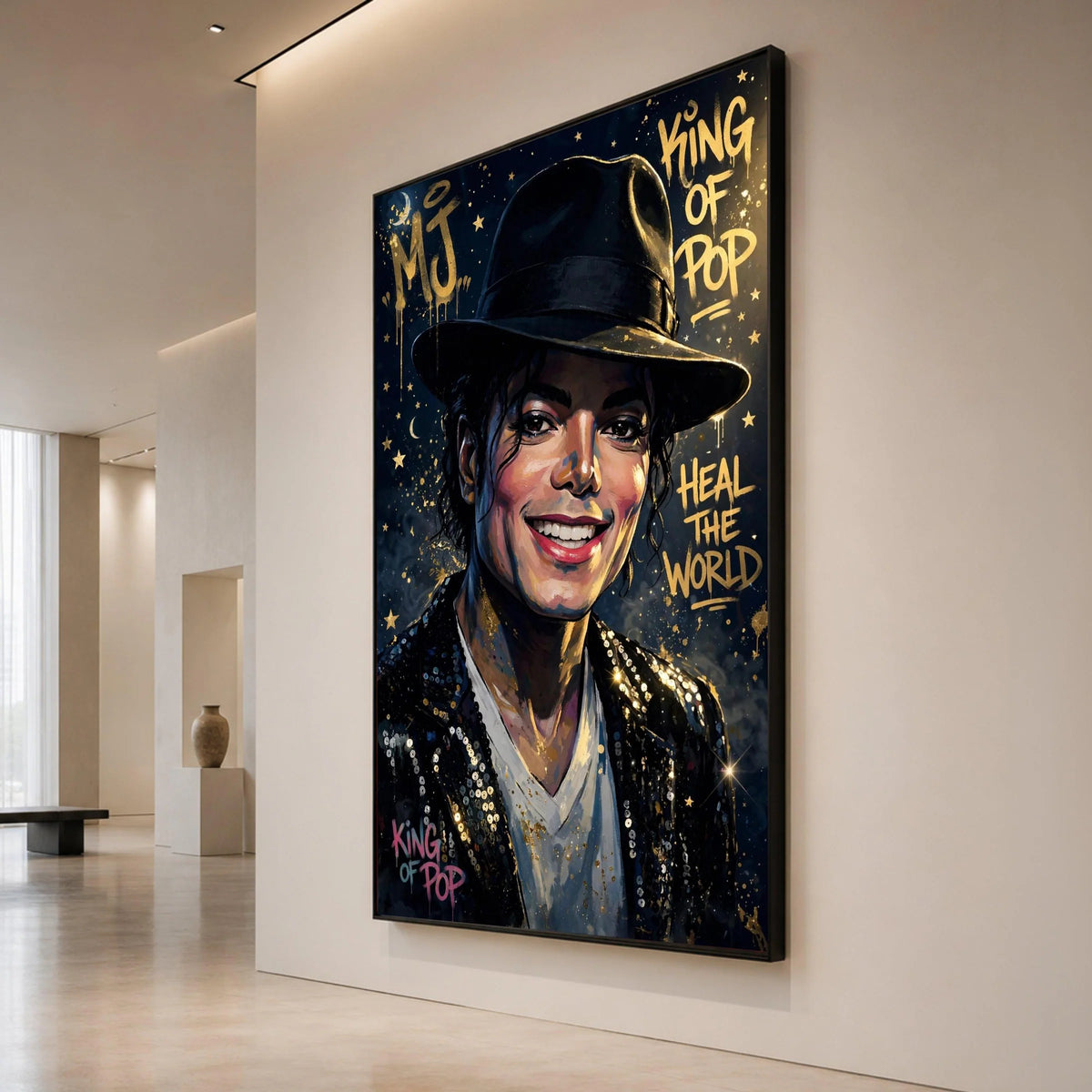 Michael Jackson Portrait Canvas, King of Pop Wall Art, Heal the World Music Legend Canvas, Pop Culture Home Decoration Canvas Print Art