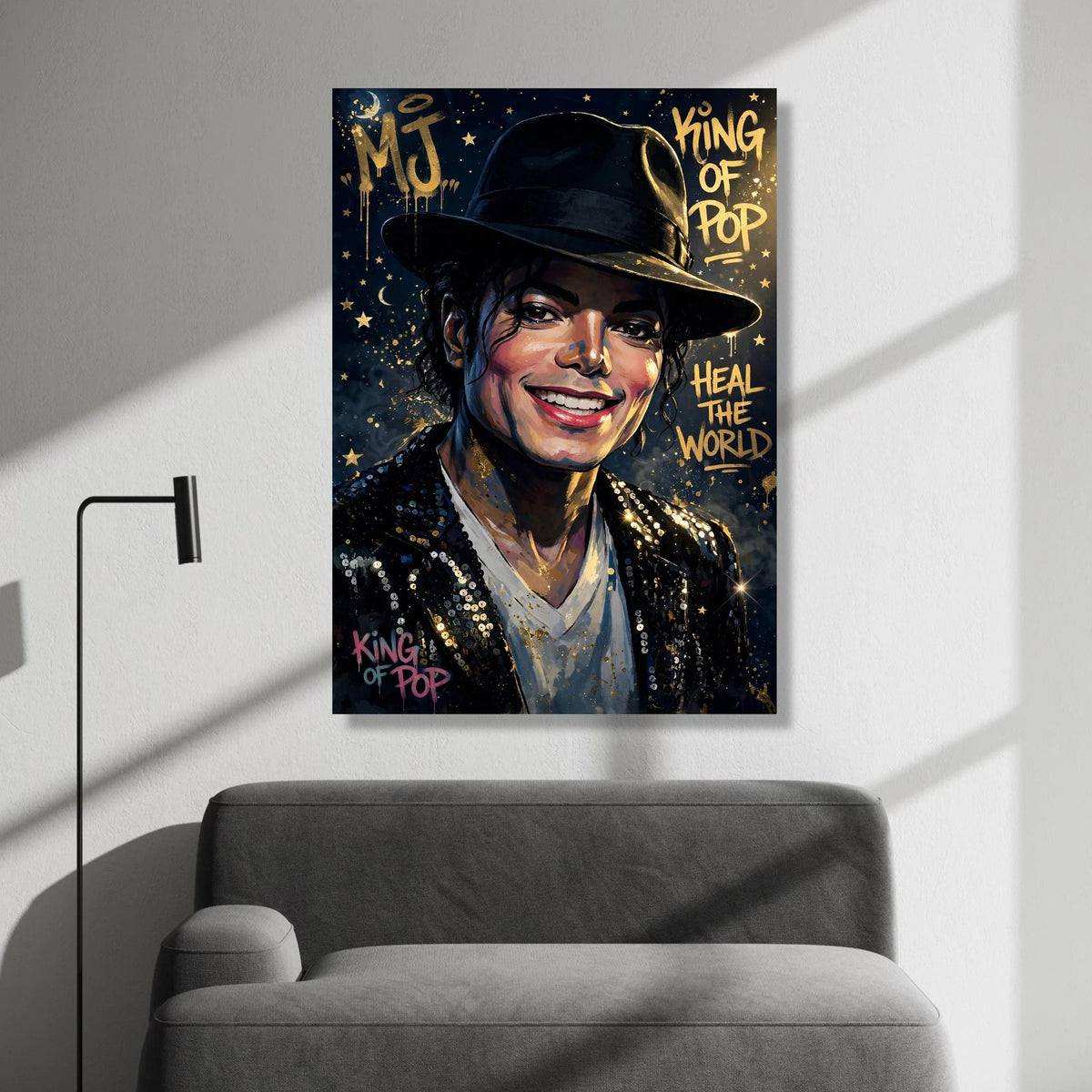 Michael Jackson Portrait Canvas, King of Pop Wall Art, Heal the World Music Legend Canvas, Pop Culture Home Decoration Canvas Print Art