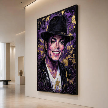 Iconic Pop Star Portrait Canvas, King of Pop Wall Art, Purple and Gold Home Decor, Celebrity Music Legend Canvas, Vibrant Canvas Print Art