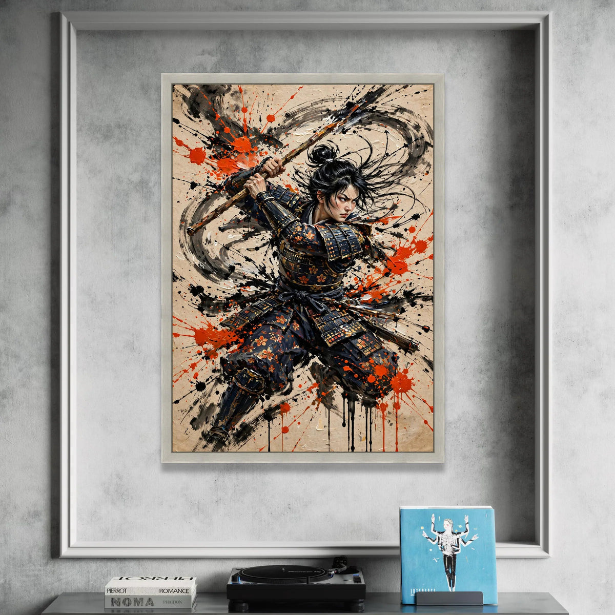 Fierce Samurai Warrior Attack, Action Pose Canvas, Japanese Armor Canvas Art, Dynamic Battle Scene, Martial Arts Wall Canvas Print Art
