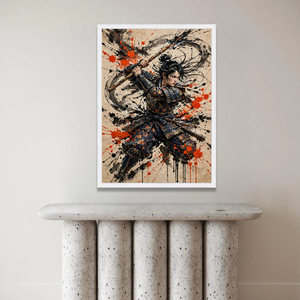Fierce Samurai Warrior Attack, Action Pose Canvas, Japanese Armor Canvas Art, Dynamic Battle Scene, Martial Arts Wall Canvas Print Art