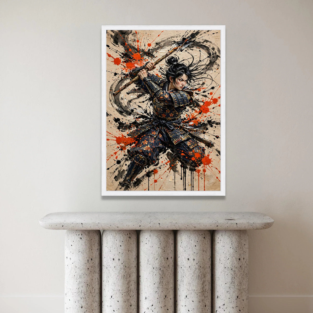 Fierce Samurai Warrior Attack, Action Pose Canvas, Japanese Armor Canvas Art, Dynamic Battle Scene, Martial Arts Wall Canvas Print Art