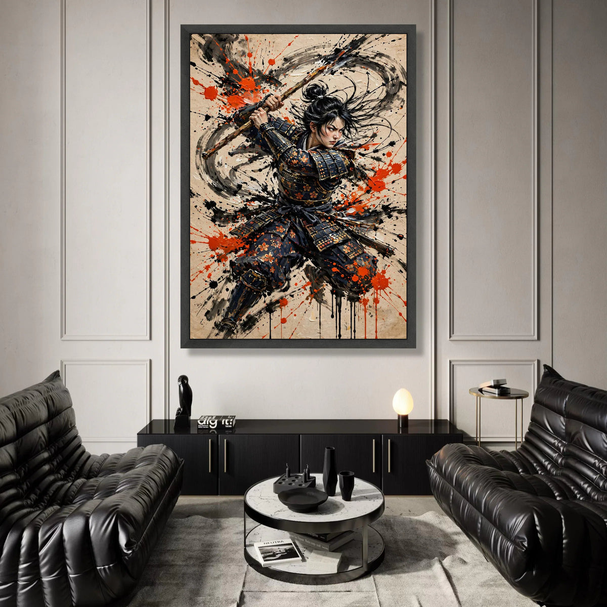 Fierce Samurai Warrior Attack, Action Pose Canvas, Japanese Armor Canvas Art, Dynamic Battle Scene, Martial Arts Wall Canvas Print Art