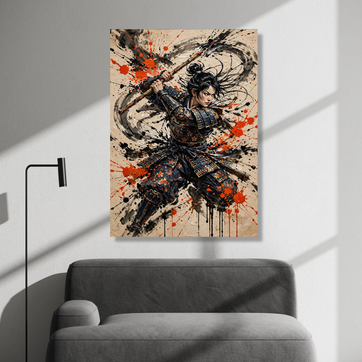 Fierce Samurai Warrior Attack, Action Pose Canvas, Japanese Armor Canvas Art, Dynamic Battle Scene, Martial Arts Wall Canvas Print Art