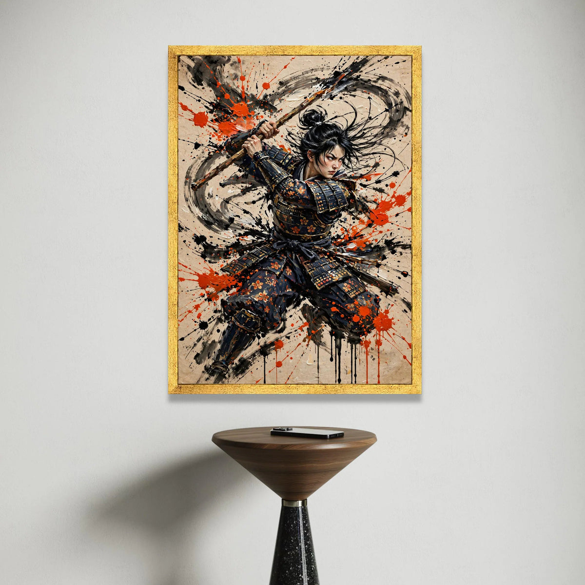 Fierce Samurai Warrior Attack, Action Pose Canvas, Japanese Armor Canvas Art, Dynamic Battle Scene, Martial Arts Wall Canvas Print Art