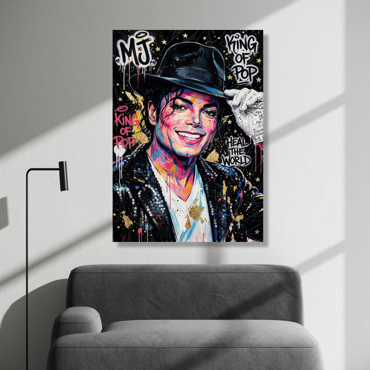 Vibrant Michael Jackson Portrait Canvas, King of Pop Wall Art, Colorful Music Legend Canvas, Modern Home Decoration, Ready Canvas Print Art