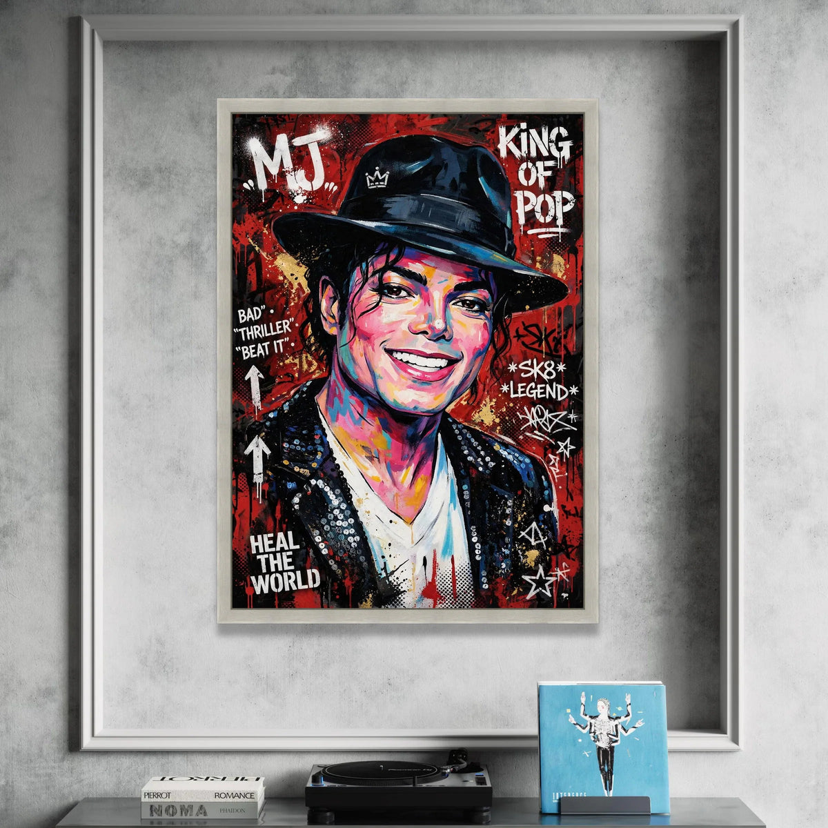 Vibrant Pop Legend Canvas Wall Art, Colorful Music Icon Portrait, Modern Graffiti Style Canvas, Inspirational Home Canvas Print Art