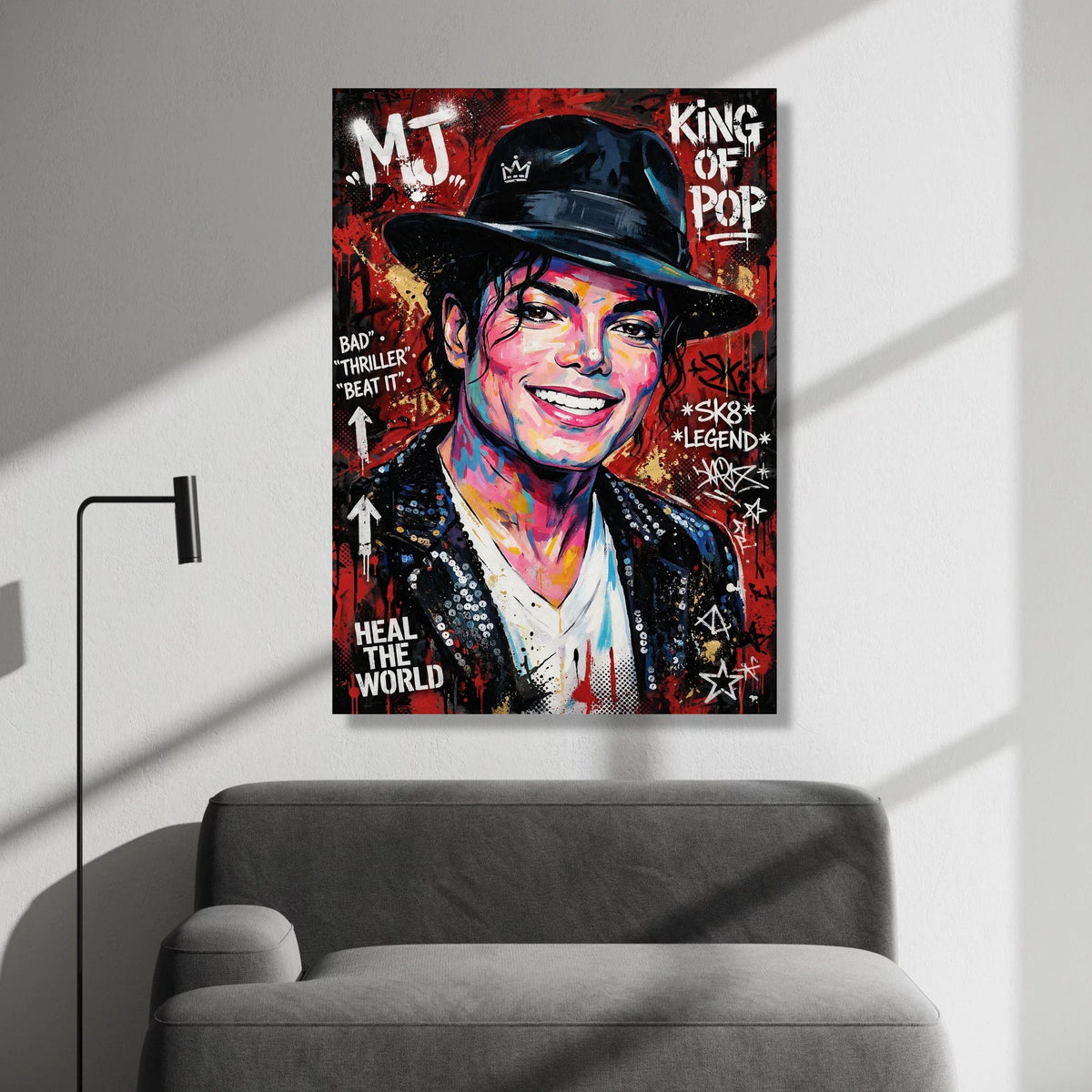 Vibrant Pop Legend Canvas Wall Art, Colorful Music Icon Portrait, Modern Graffiti Style Canvas, Inspirational Home Canvas Print Art
